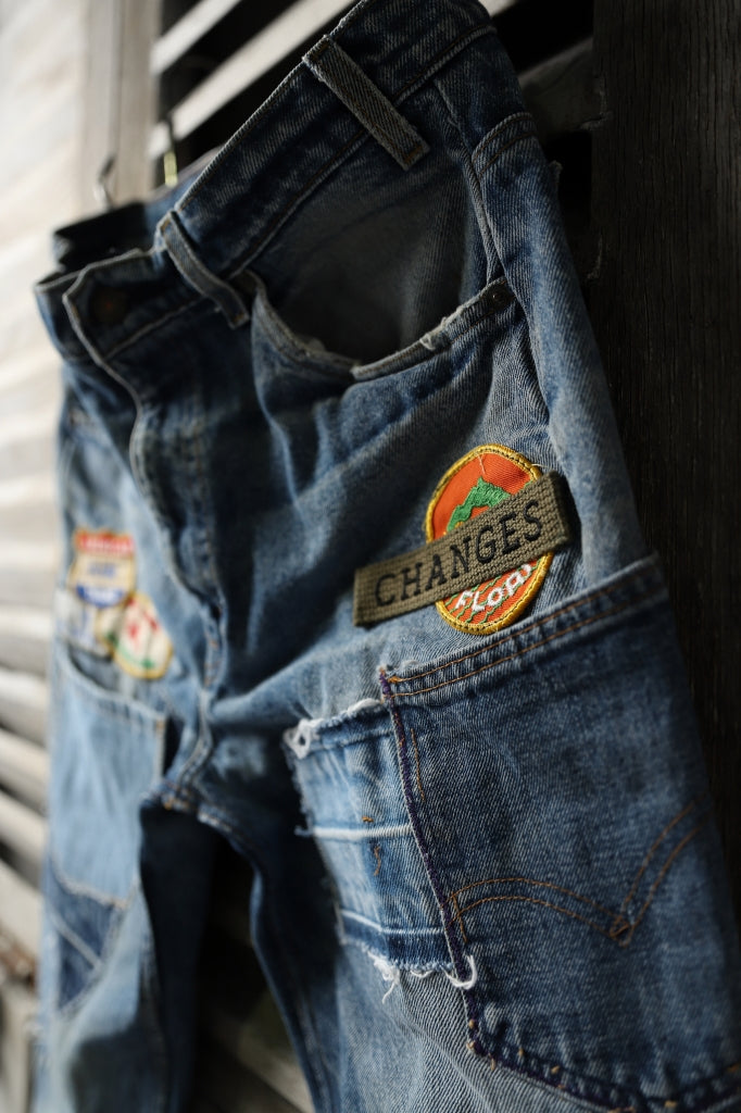 CHANGES VINTAGE REMAKE PATCHWORK DENIM TAPERED PANTS / VINTAGE DENIM