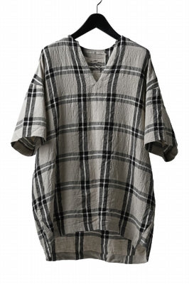 _vital exclusive collarless pullover shirt / linen-Plaid