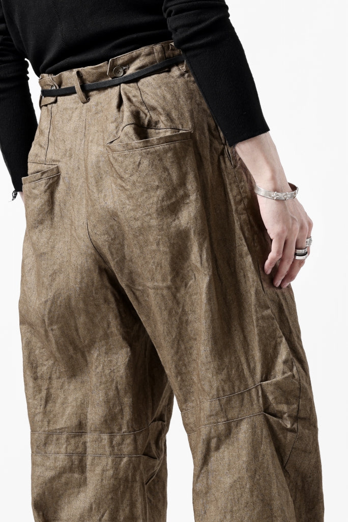 YUTA MATSUOKA 2 tucks wide trousers / sulfur dyed canvas linen