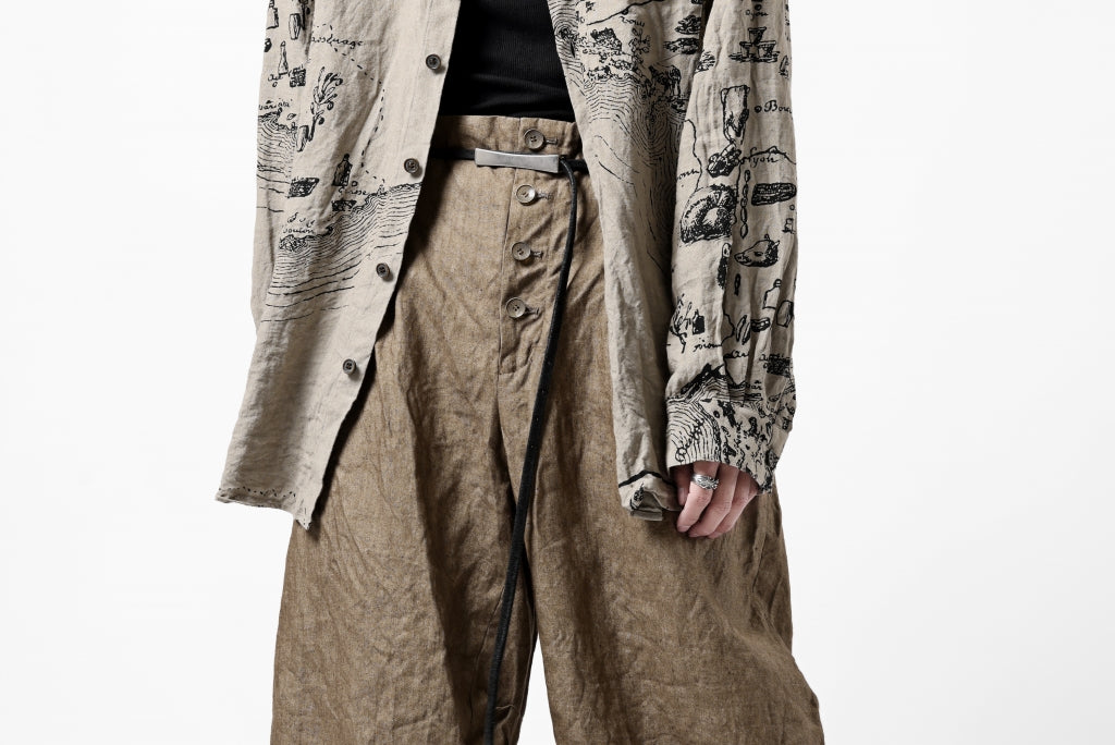 YUTA MATSUOKA 2 tucks wide trousers / sulfur dyed canvas linen