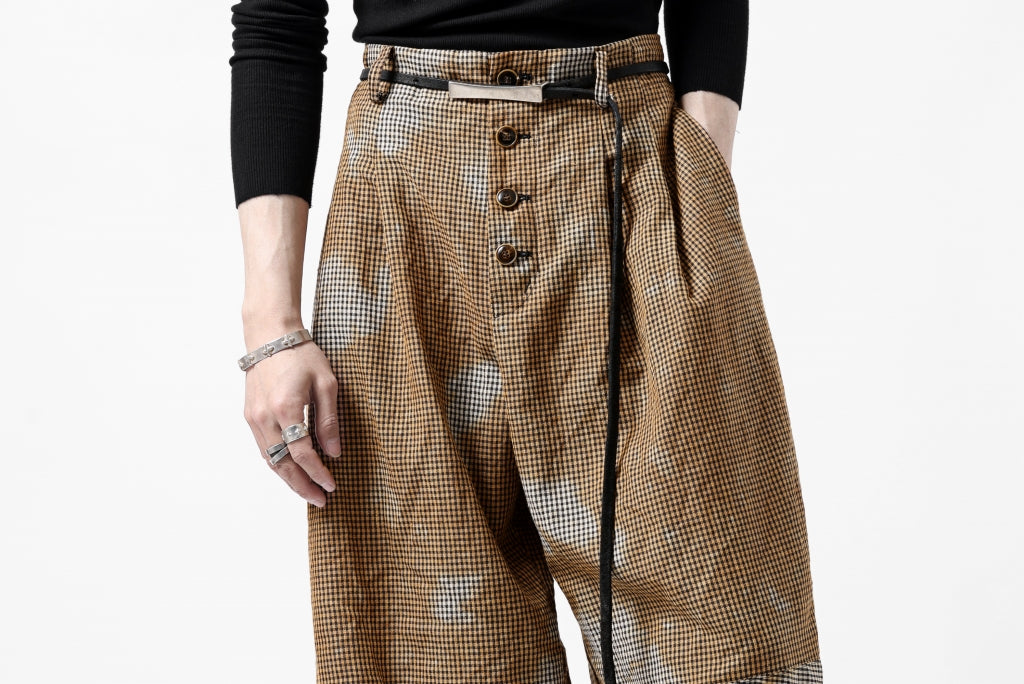 YUTA MATSUOKA 2 tucks wide taper cropped pants / mottled dyeing dead stock woven