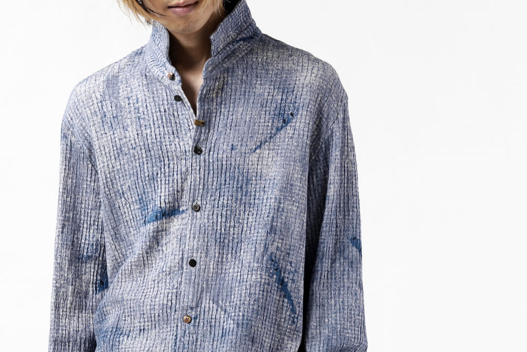 _vital button fly linen shirt / kasuri print (BLUE)