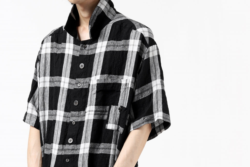 _vital short sleeve coverall shirt / linen-plaid