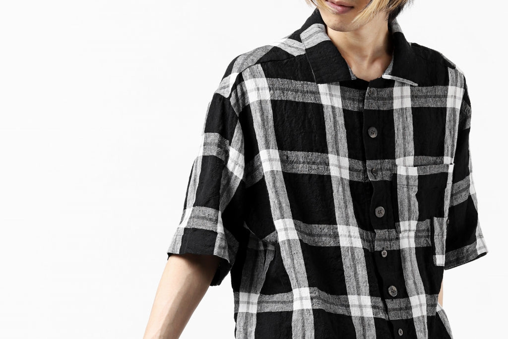 _vital short sleeve coverall shirt / linen-plaid