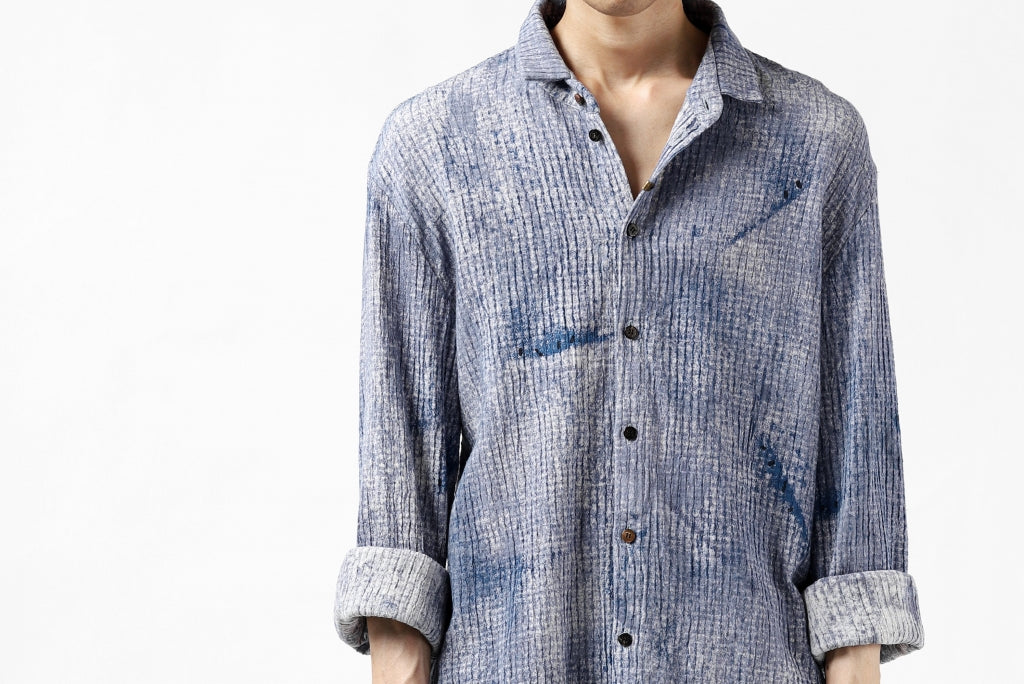 _vital button fly linen shirt / kasuri print