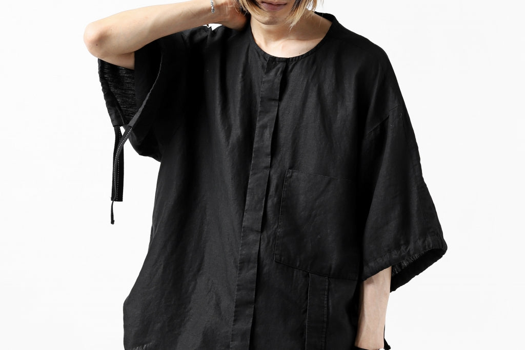 KAZUYUKI KUMAGAI No Collar Shirt / High Density Herdmans x Broad Stretch *Garment Dyed