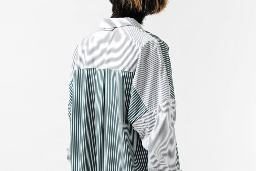 KAZUYUKI KUMAGAI Paneled Shirt Detachable-Detail [Stretch Stripe]