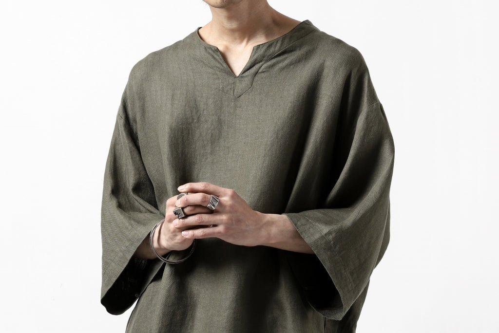 COLINA KEY NECK PULLOVER SHIRT / HERRINGBONE LINEN