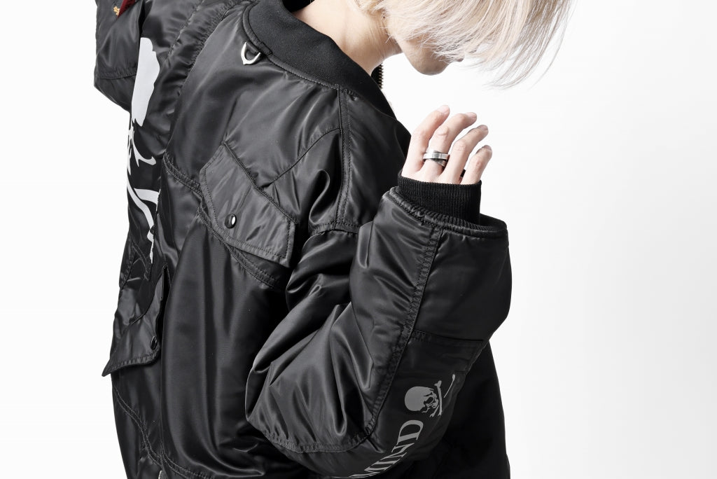 mastermind WORLD x ALPHA INDUSTRIES RIVERSIBLE MA-1 JACKET - CRAZY PANELED (BLACK)