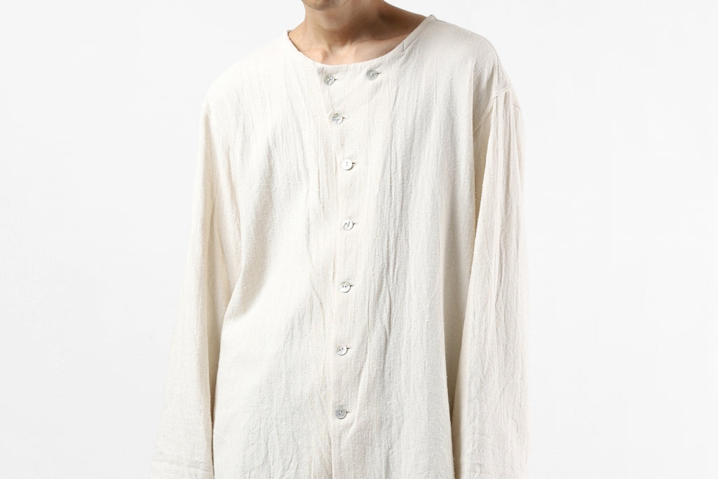 YUTA MATSUOKA round neck fly front shirts / cotton silk nep viera (white)
