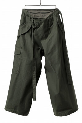 Y's WRAP WAIST PANTS ARMY-DETAIL / BACK SATIN VULCANIZATION COTTON 