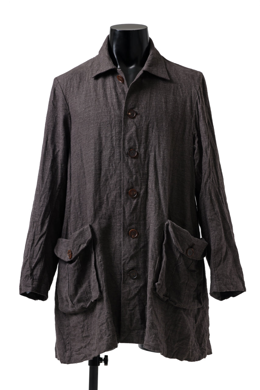 YUTA MATSUOKA work shirt jacket / brushed linen canvas (brown)の