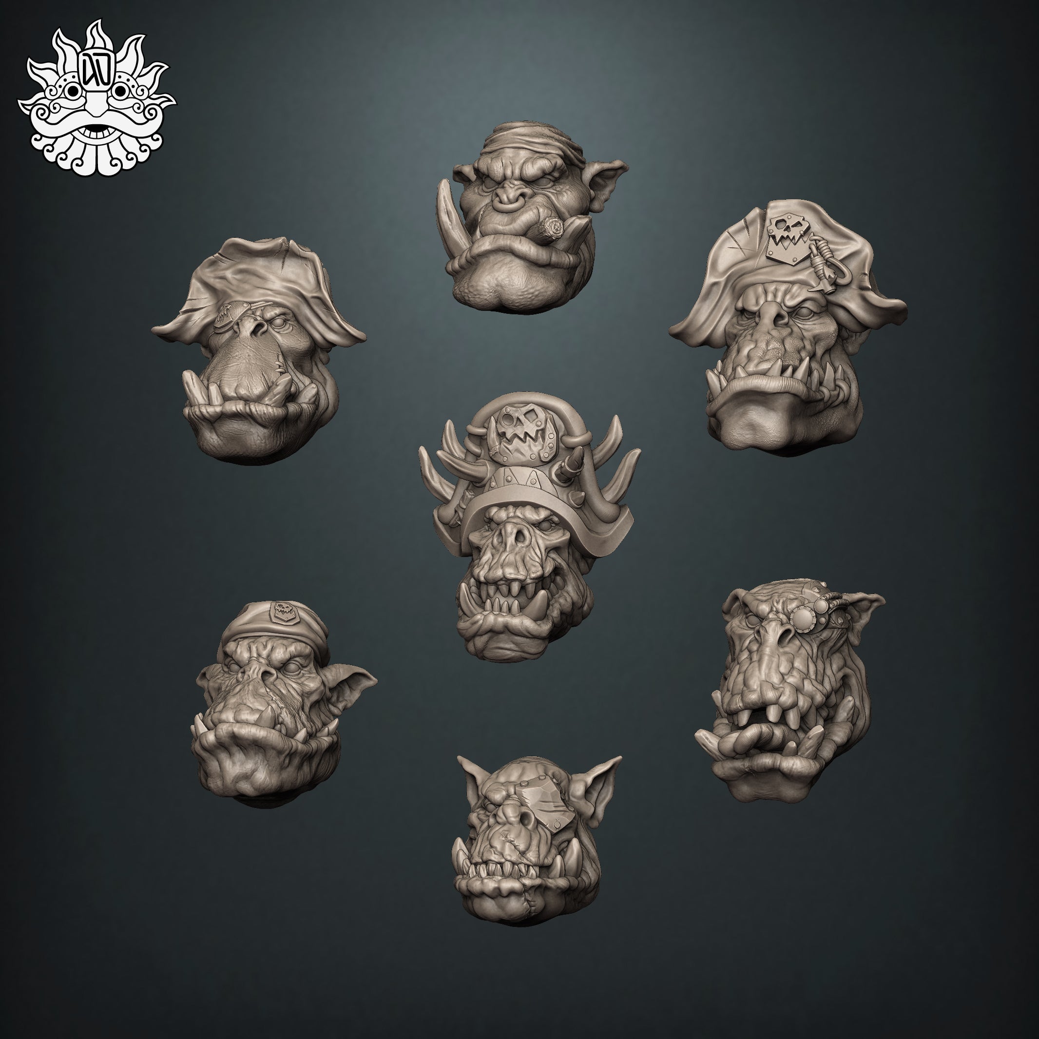 Ork Pirate Heads - Ardent Dwarf Studio - Miniatures by Only-Games.co