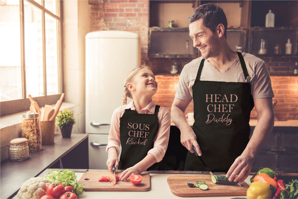 Personalised Matching Aprons Rose Gold Head Chef Sous Chef 0