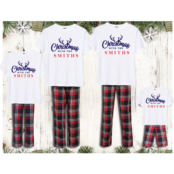 White Matching Merry Christmas Personalised Family Tartan Pyjamas 0