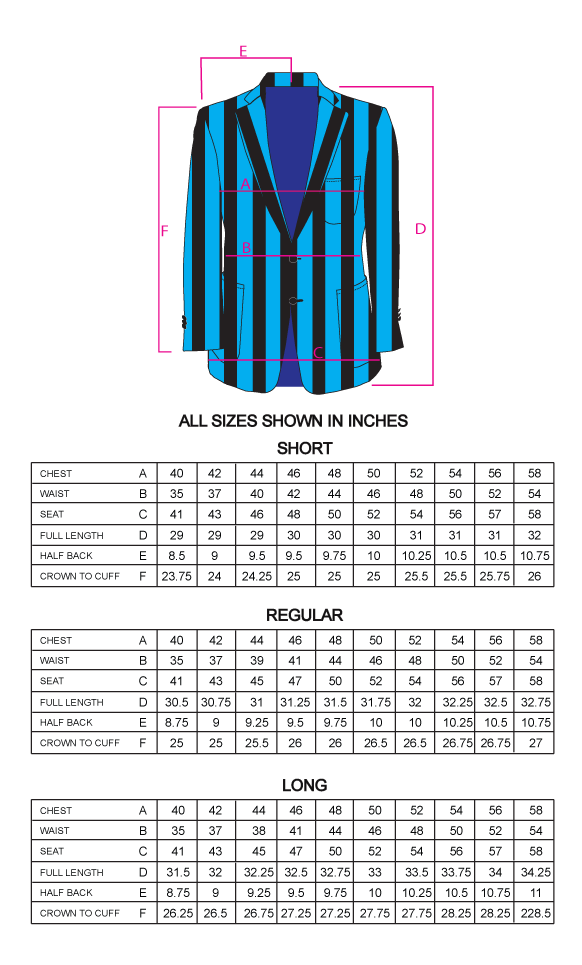 Mens Blazers Size Chart - Team Blazers UK