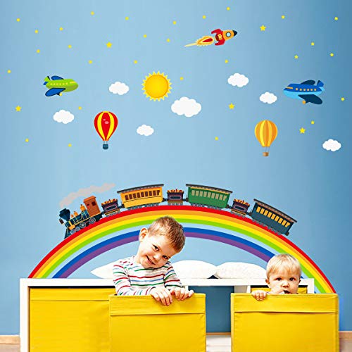 Rainbow Train Wall Stickers DIY Rocket Airplane Wall Decals Art Decor ...