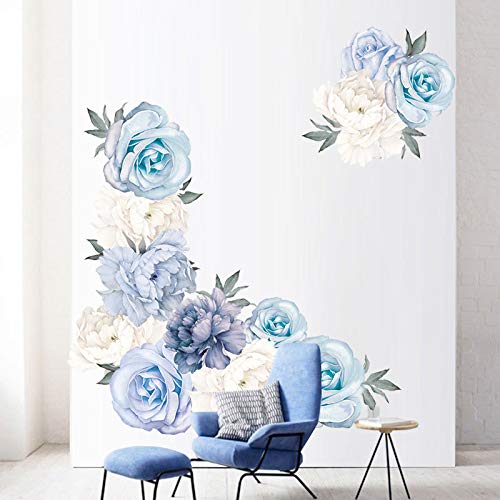 Amaonm Creative Removable 3d Light Blue And White Peony Flower Wall De Walldecals Com