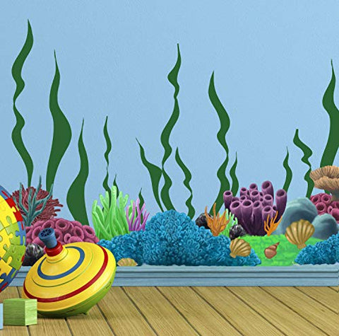 Create-A-Mural Coral Reef & Seaweed, Ocean Wall Decals, Undersea Decor Stickers for Kids Room (34) Underwater Sea Wall Stickers, Boys Girls Toddler Baby Nursery Bedroom, Playroom, Bathroom, Vinyl Art