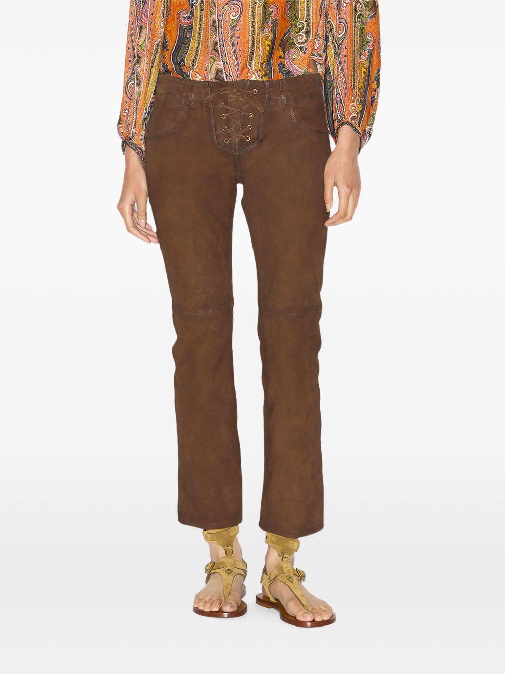 Isabel Marant Vanel Lace-up Suede Straight-leg Pants In Brown
