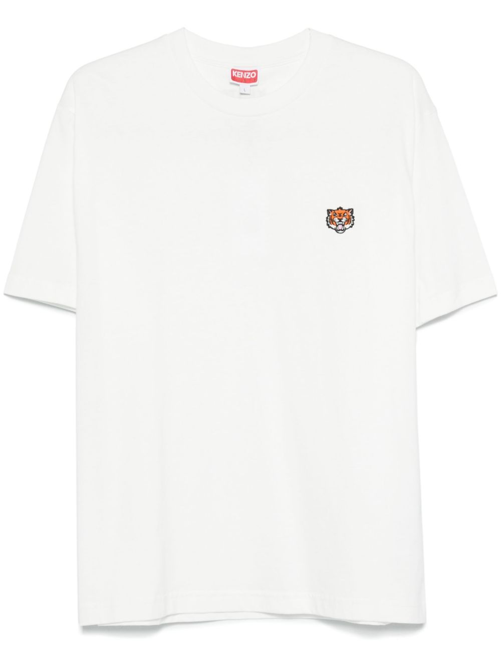 Kenzo White Crewneck T-shirt With Logo Patch On The Front In Cotton Man