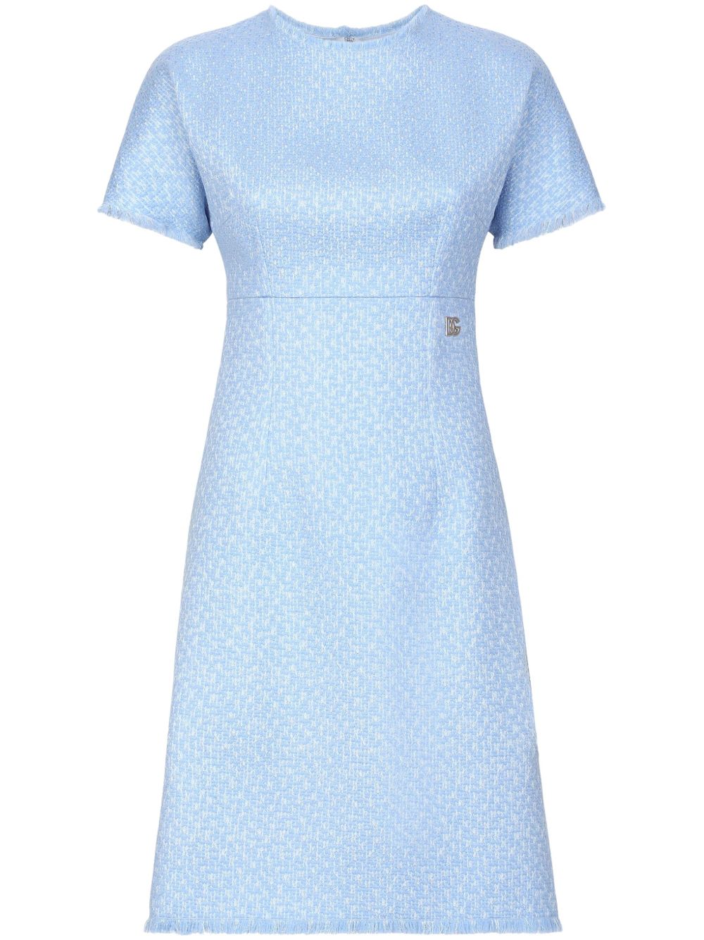 Dolce & Gabbana Raschel Tweed Midi Dress With Dg Logo In Blue