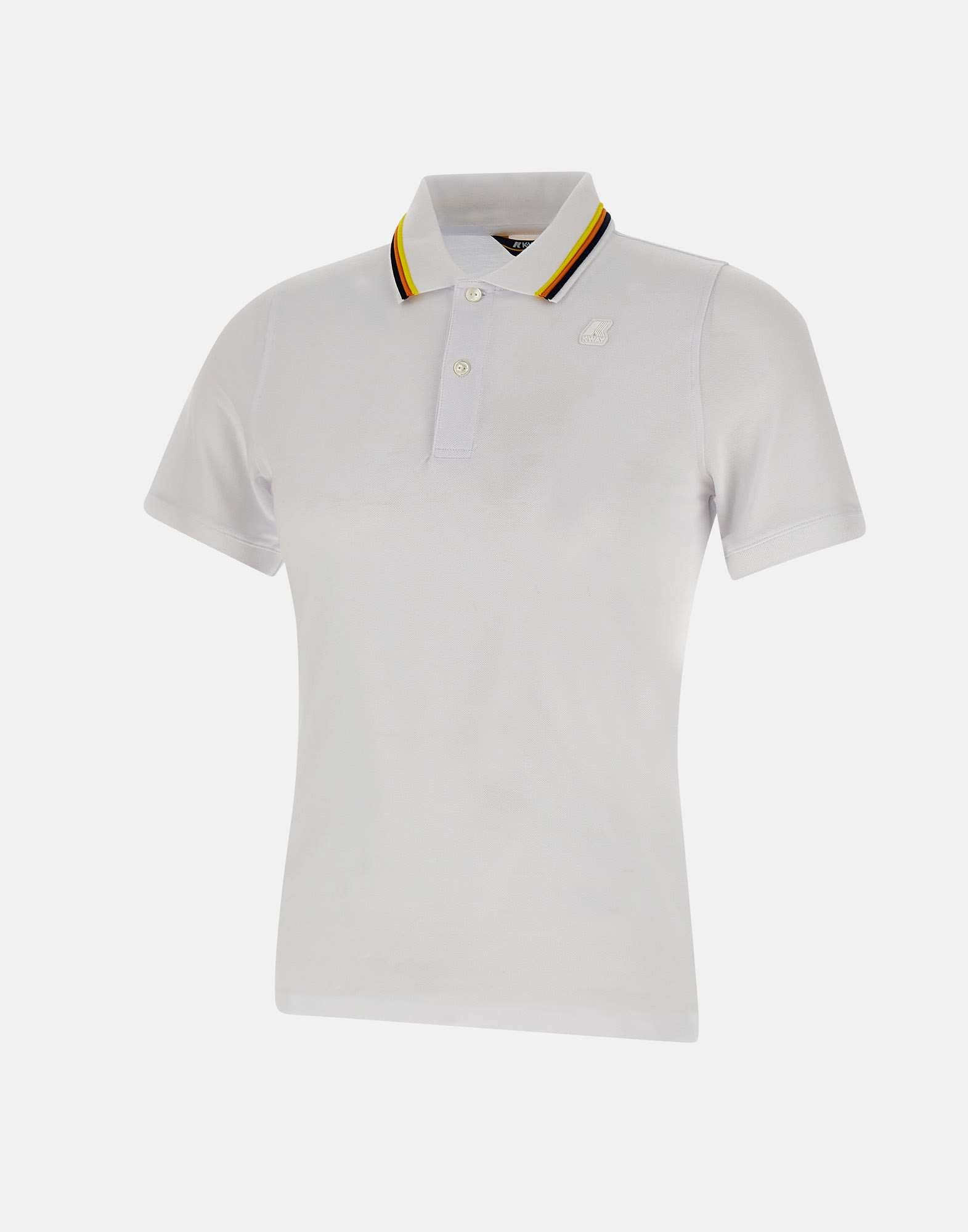 K-way K Way Stretch Pique Cotton Polo Shirt With Striped Collar In White