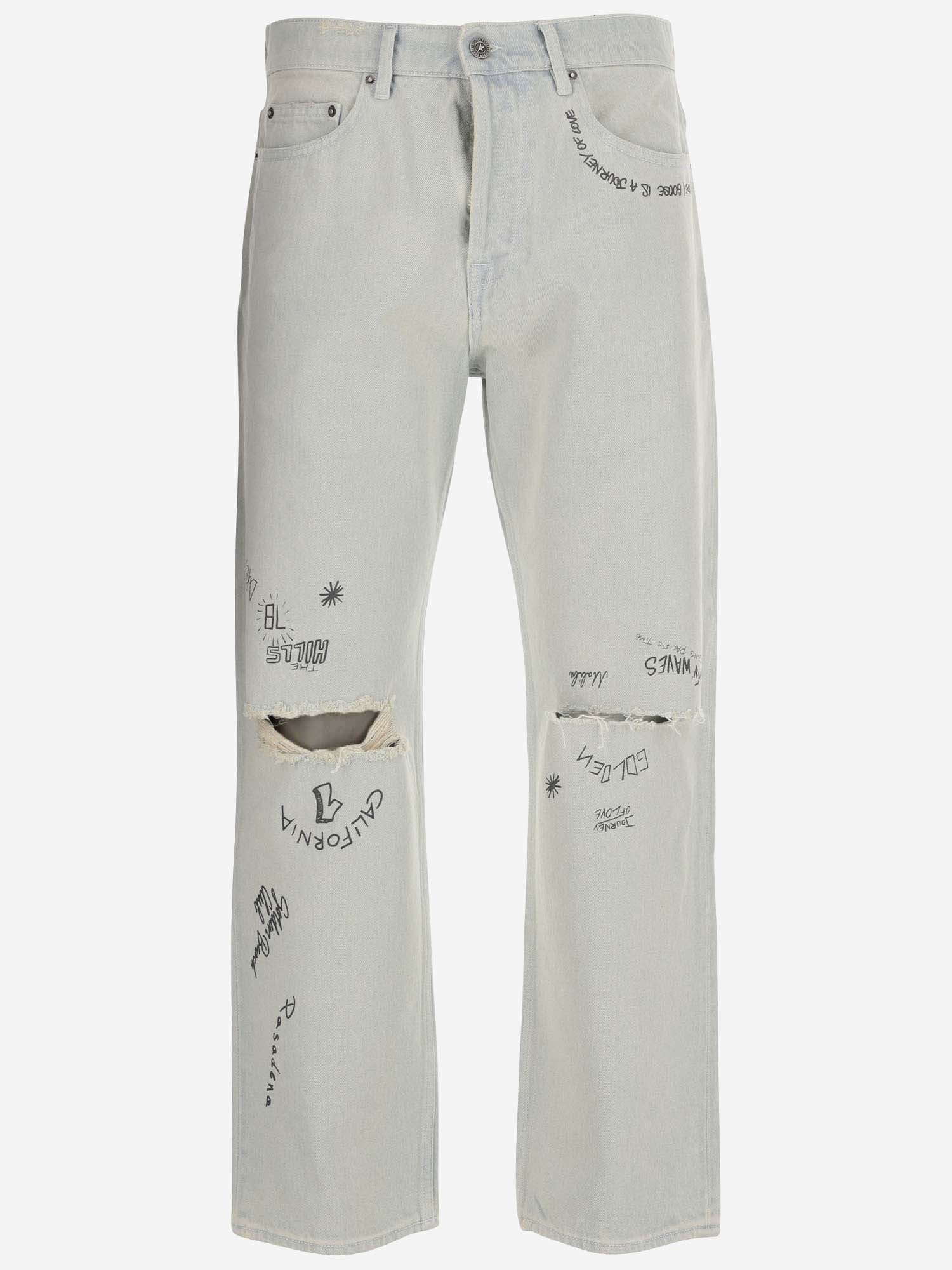 Golden Goose Scribble Cotton Denim Jeans In Gray