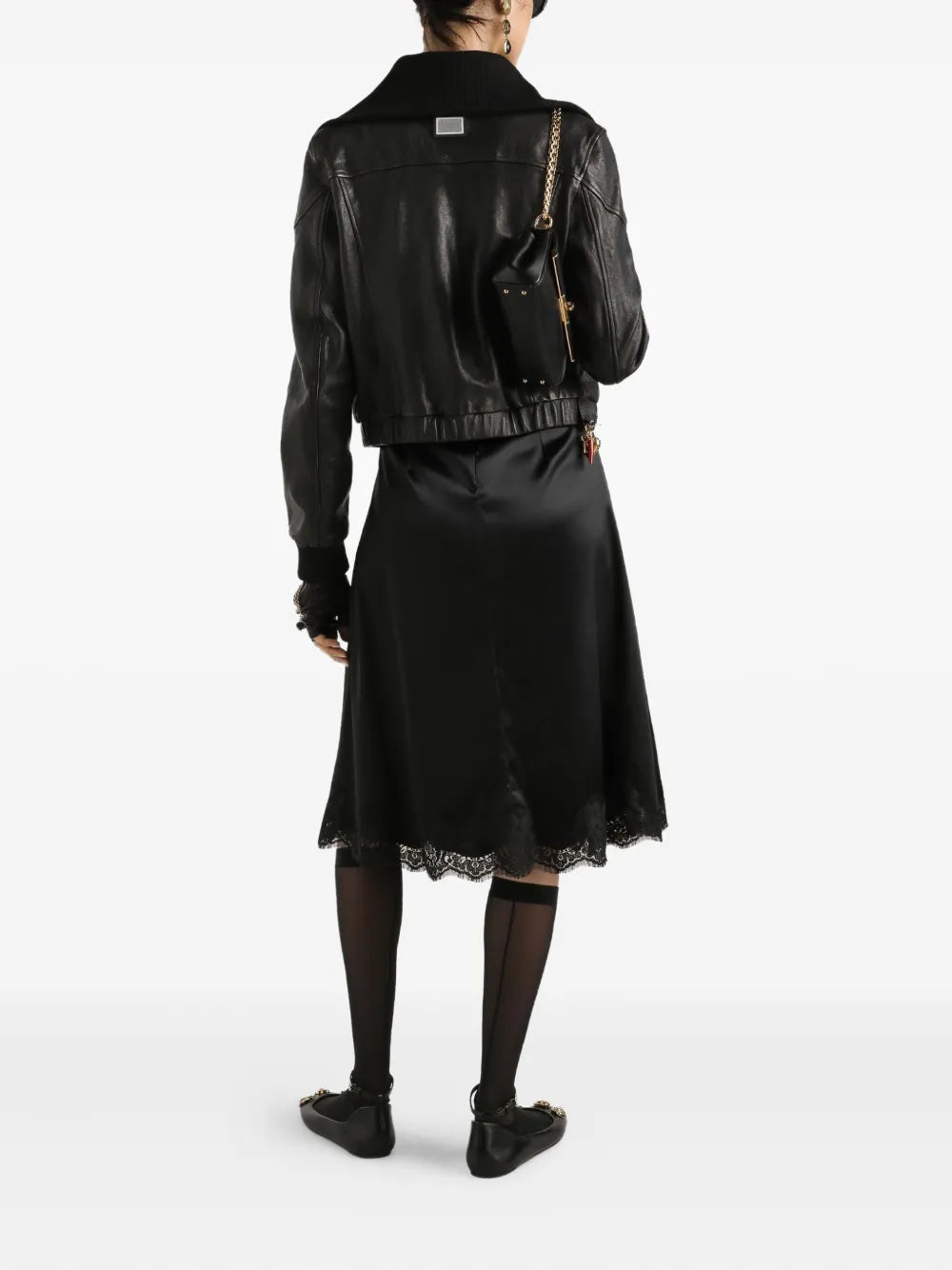 Dolce & Gabbana Lace Trim Satin Dress With Spaghetti Straps In Black