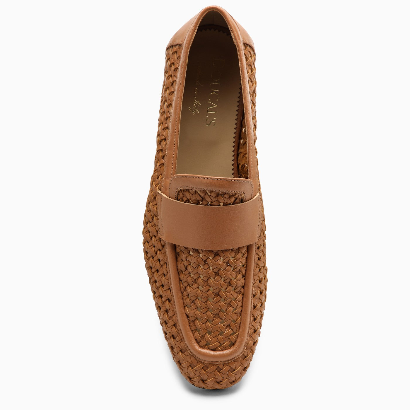 Shop Doucal's Walnut Coloured Woven Leather Moccasin