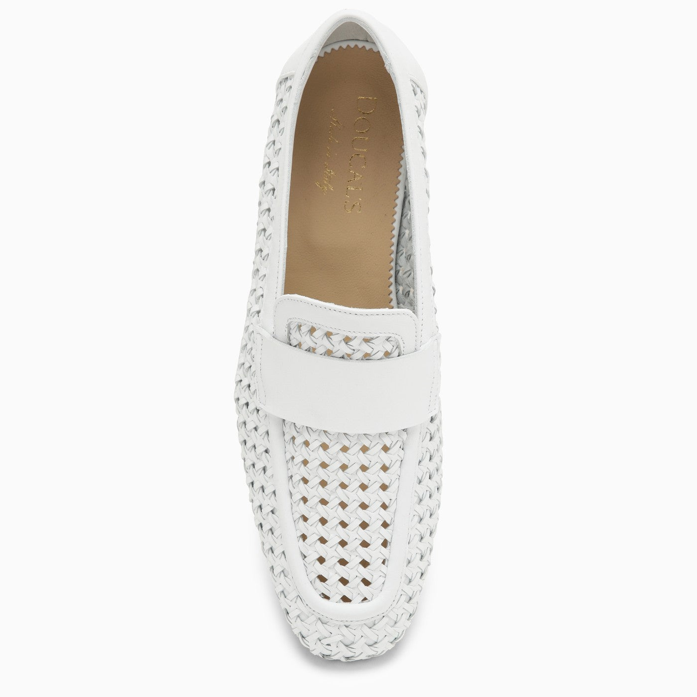 Shop Doucal's White Woven Leather Moccasin