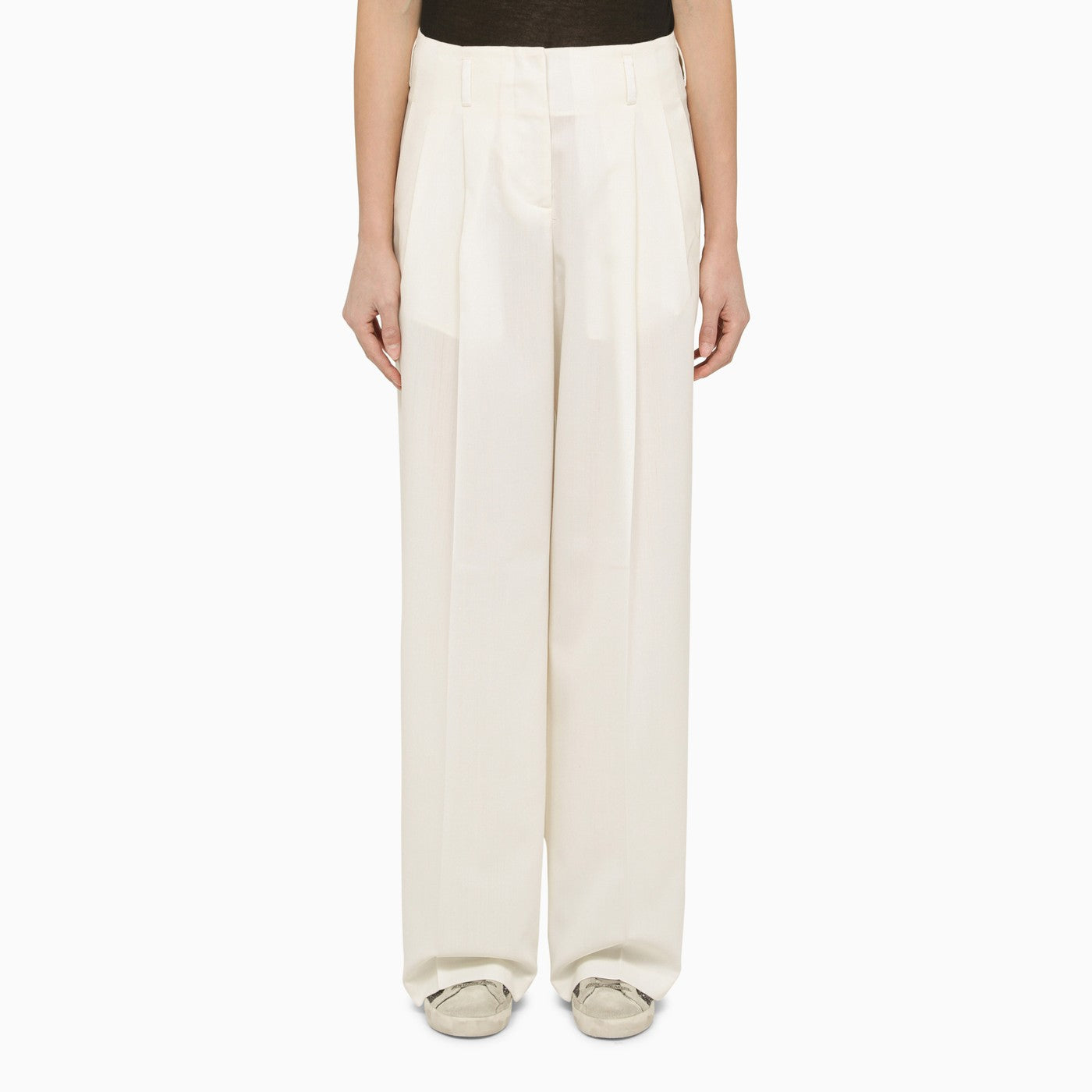 Shop Golden Goose White Wool Blend Wide Trousers