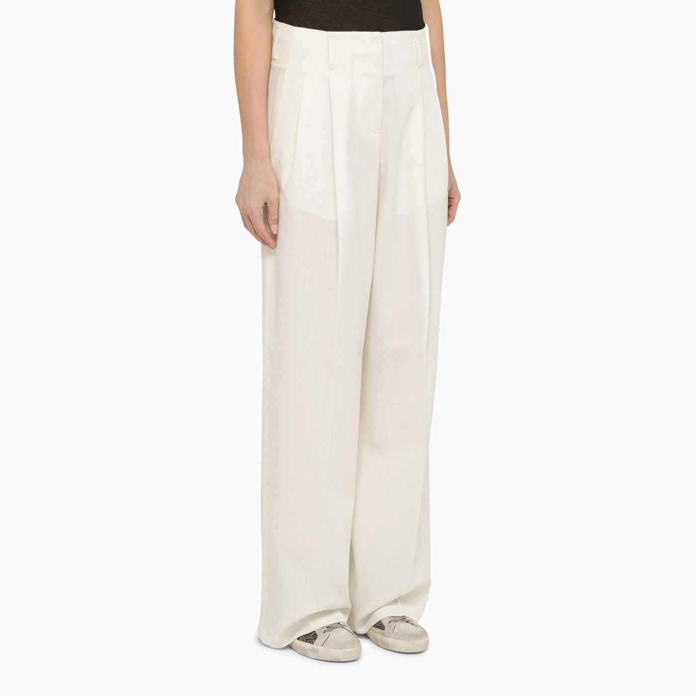 Shop Golden Goose White Wool Blend Wide Trousers
