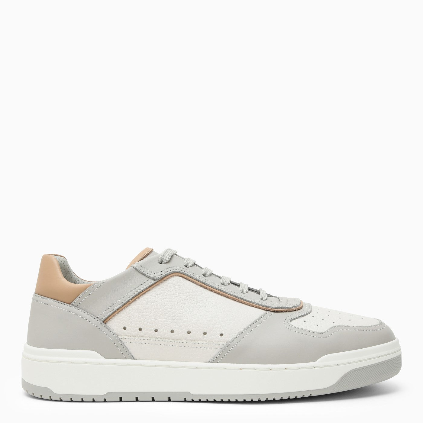 Shop Brunello Cucinelli Low White And Grey Leather Trainer