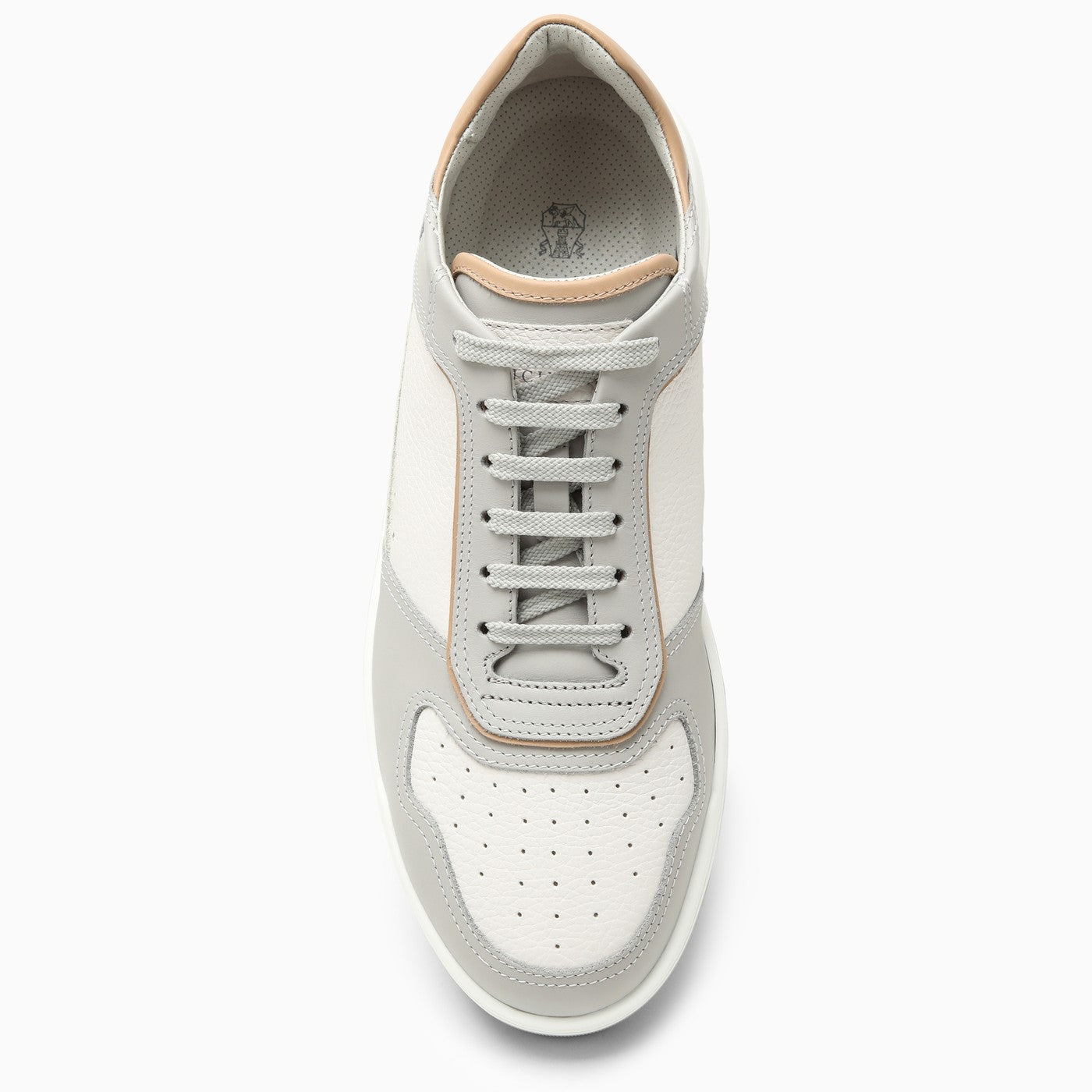Shop Brunello Cucinelli Low White And Grey Leather Trainer