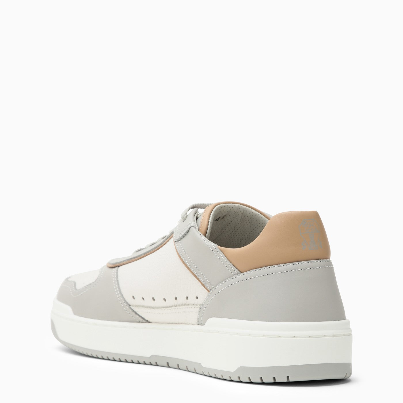 Shop Brunello Cucinelli Low White And Grey Leather Trainer