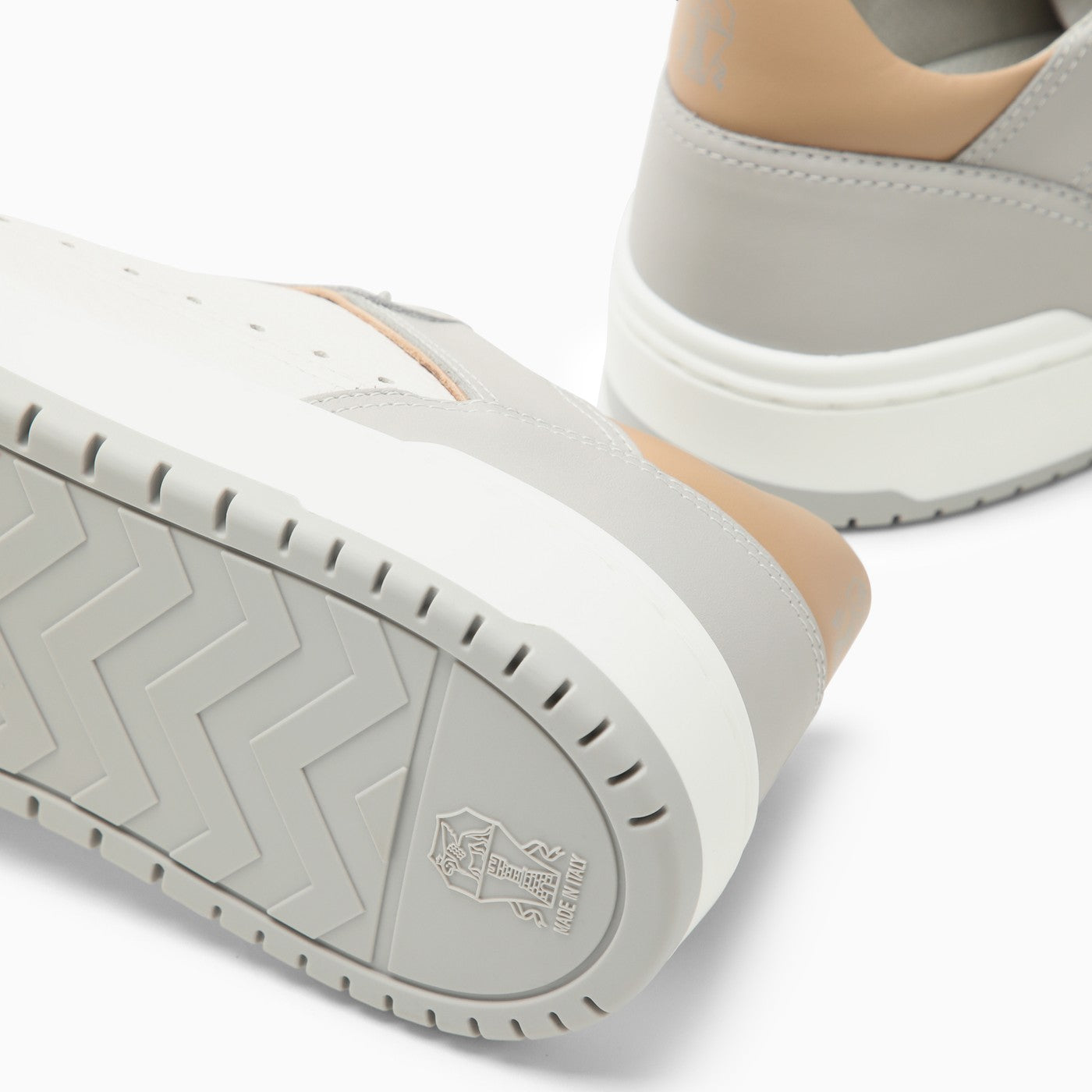 Shop Brunello Cucinelli Low White And Grey Leather Trainer