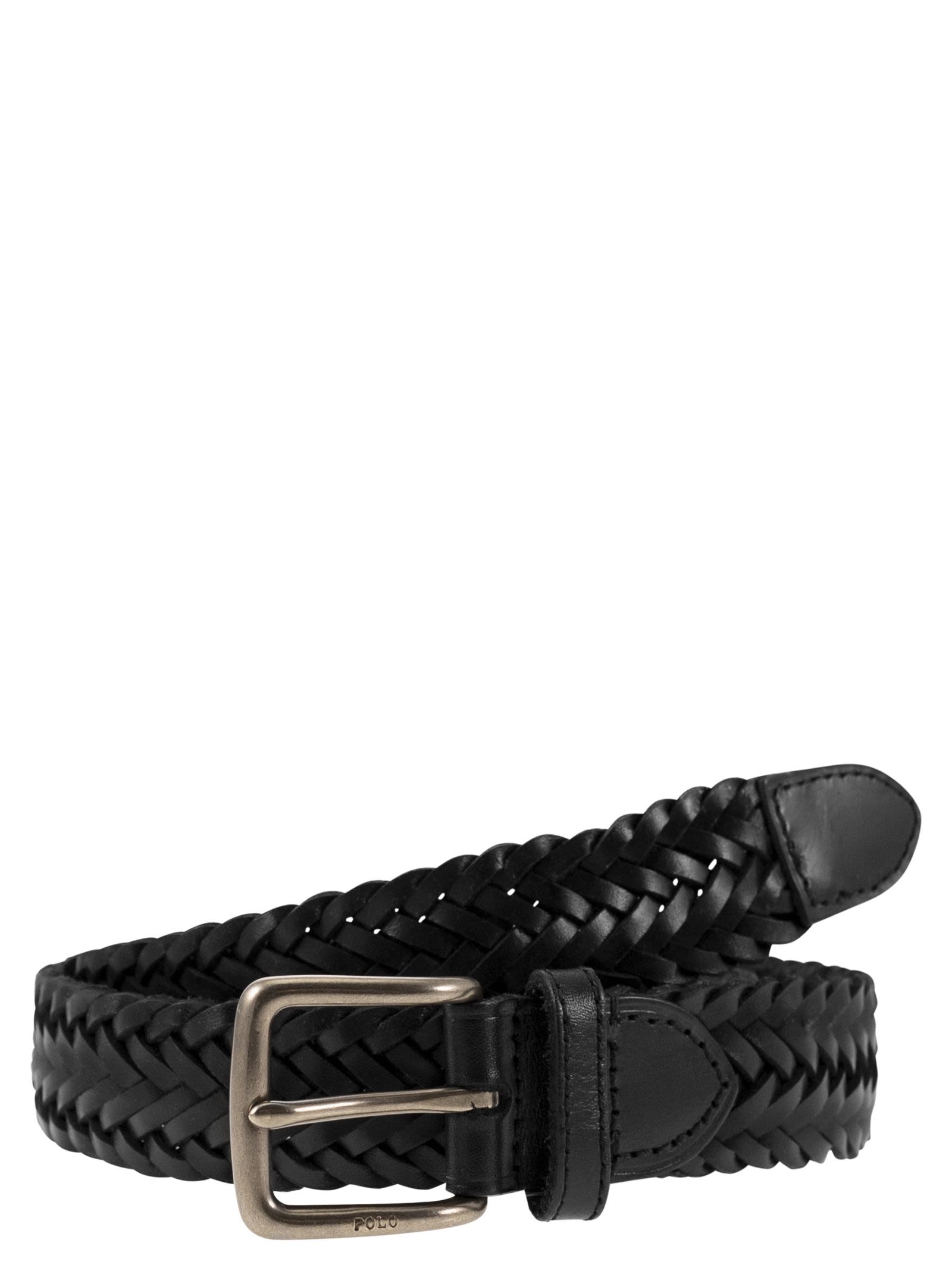 Polo Ralph Lauren Braided Calfskin Belt In Black