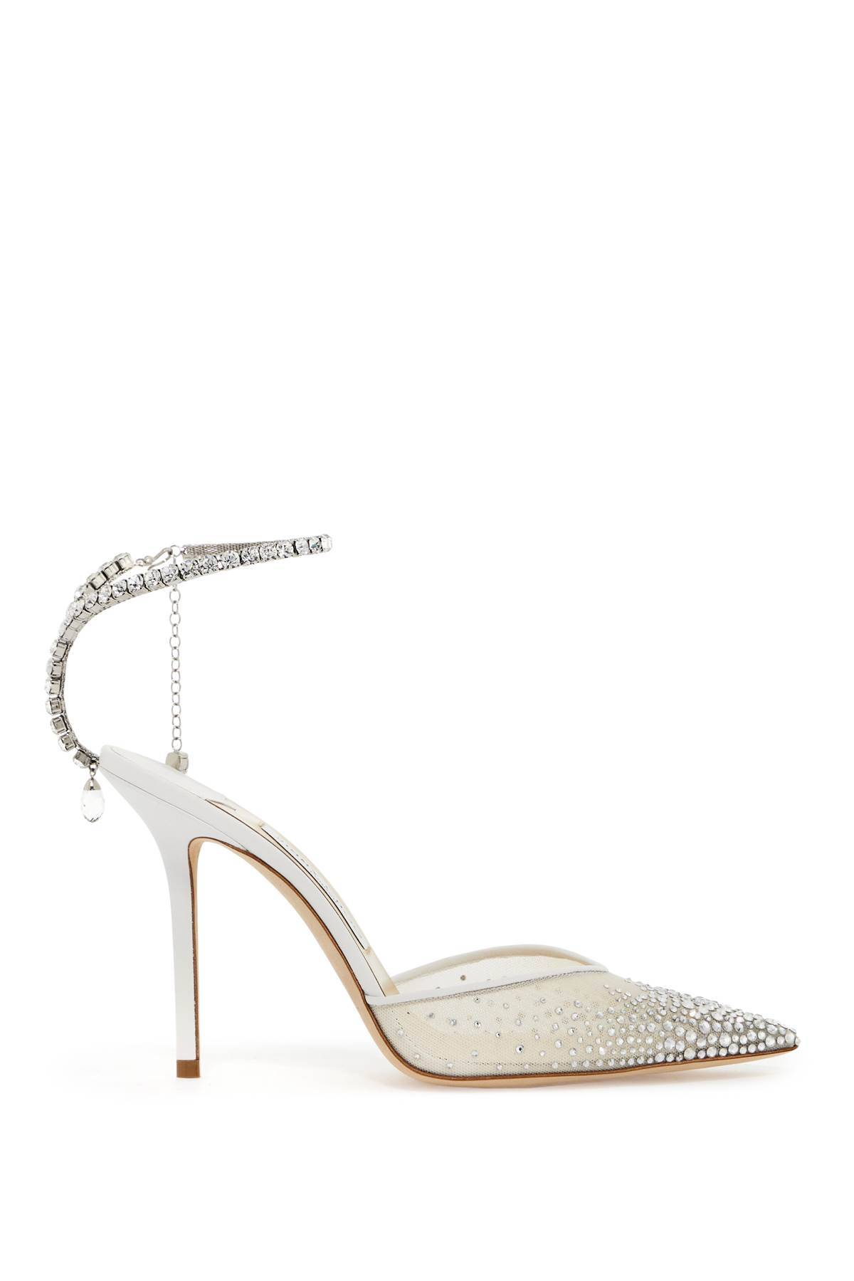 Jimmy Choo Saeda 100 Pumps With Crystals In White