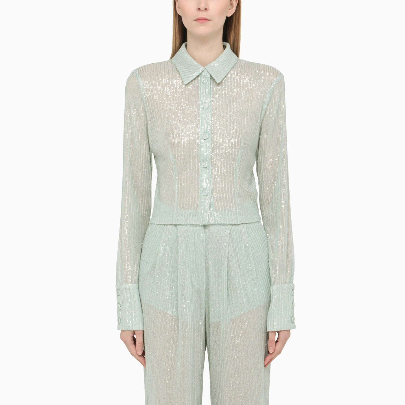 ROTATE BIRGER CHRISTENSEN ROTATE BIRGER CHRISTENSEN BLUE SHIRT WITH SEQUINS