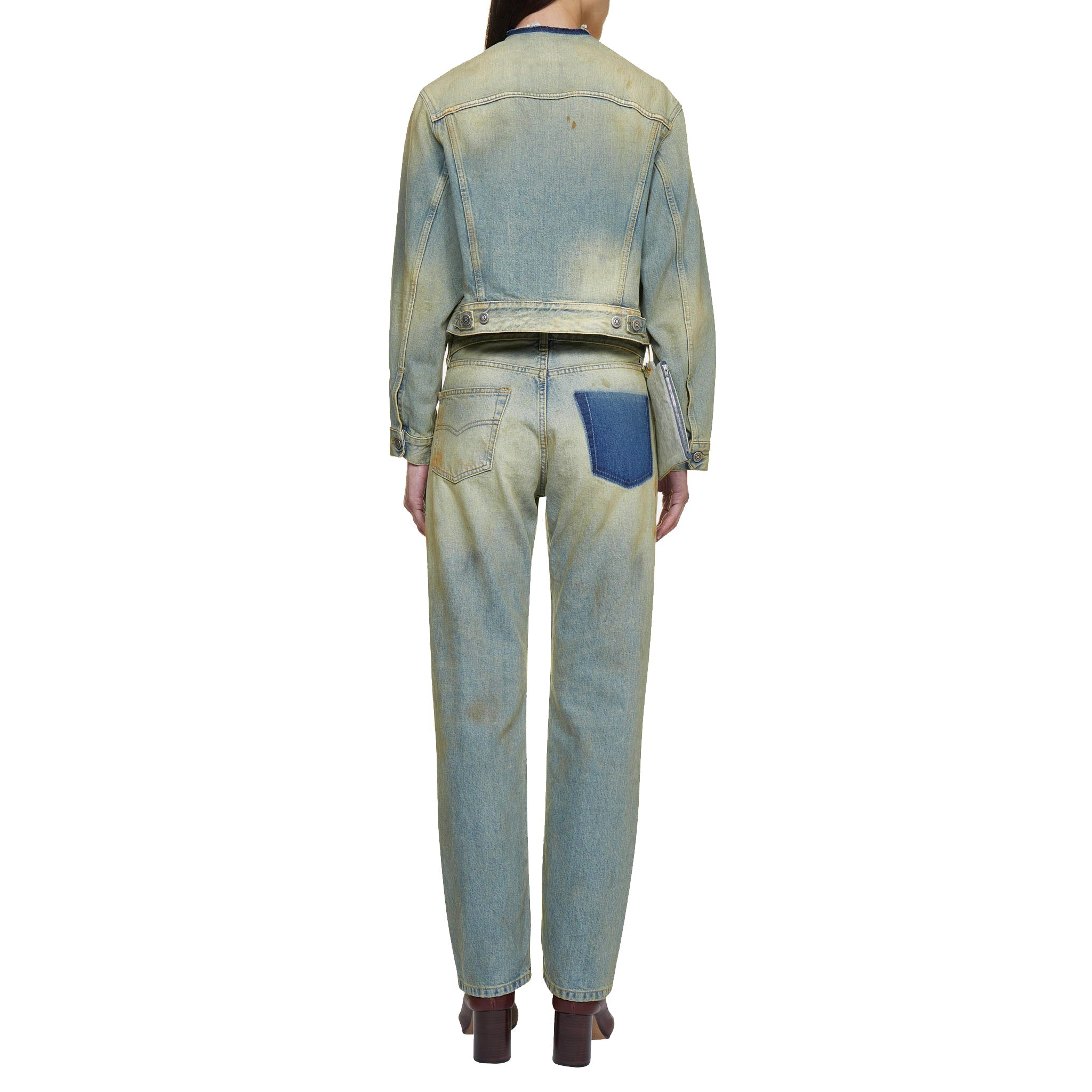 Maison Margiela Distressed-effect Collarless Denim Jacket In Blue