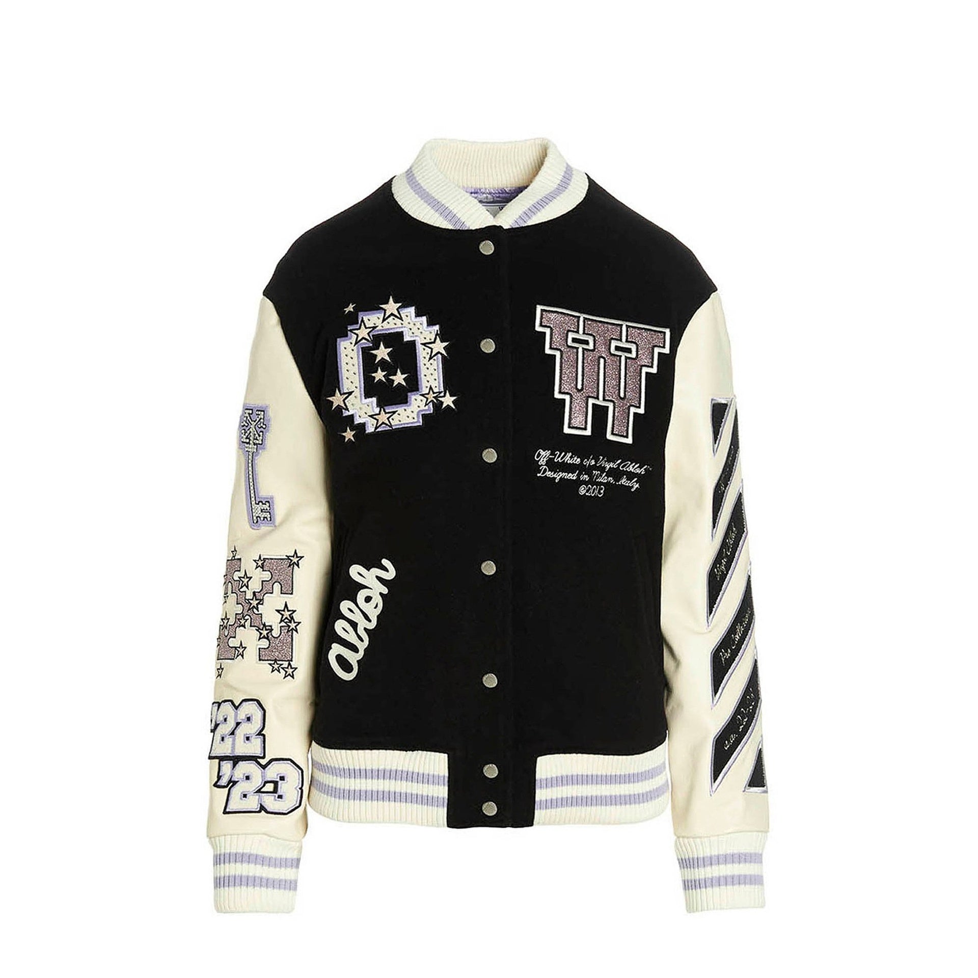 Off-White c/o Virgil Abloh Zip Over Lea Bomber Jacket in Black for