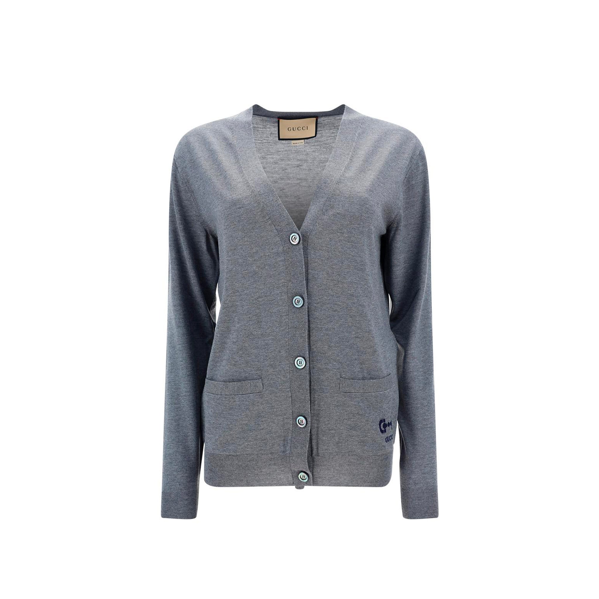 Gucci Knit Wool Cardigan In Gray