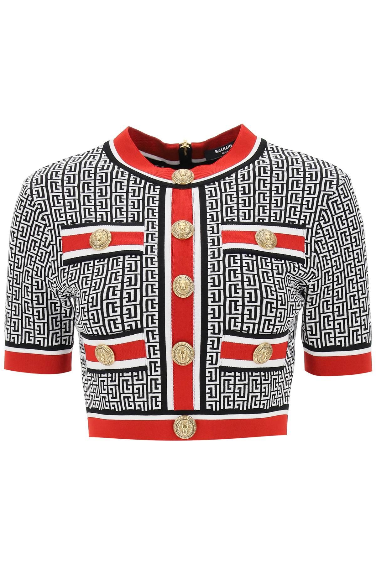 Shop Balmain Cropped Top In Monogram Knit