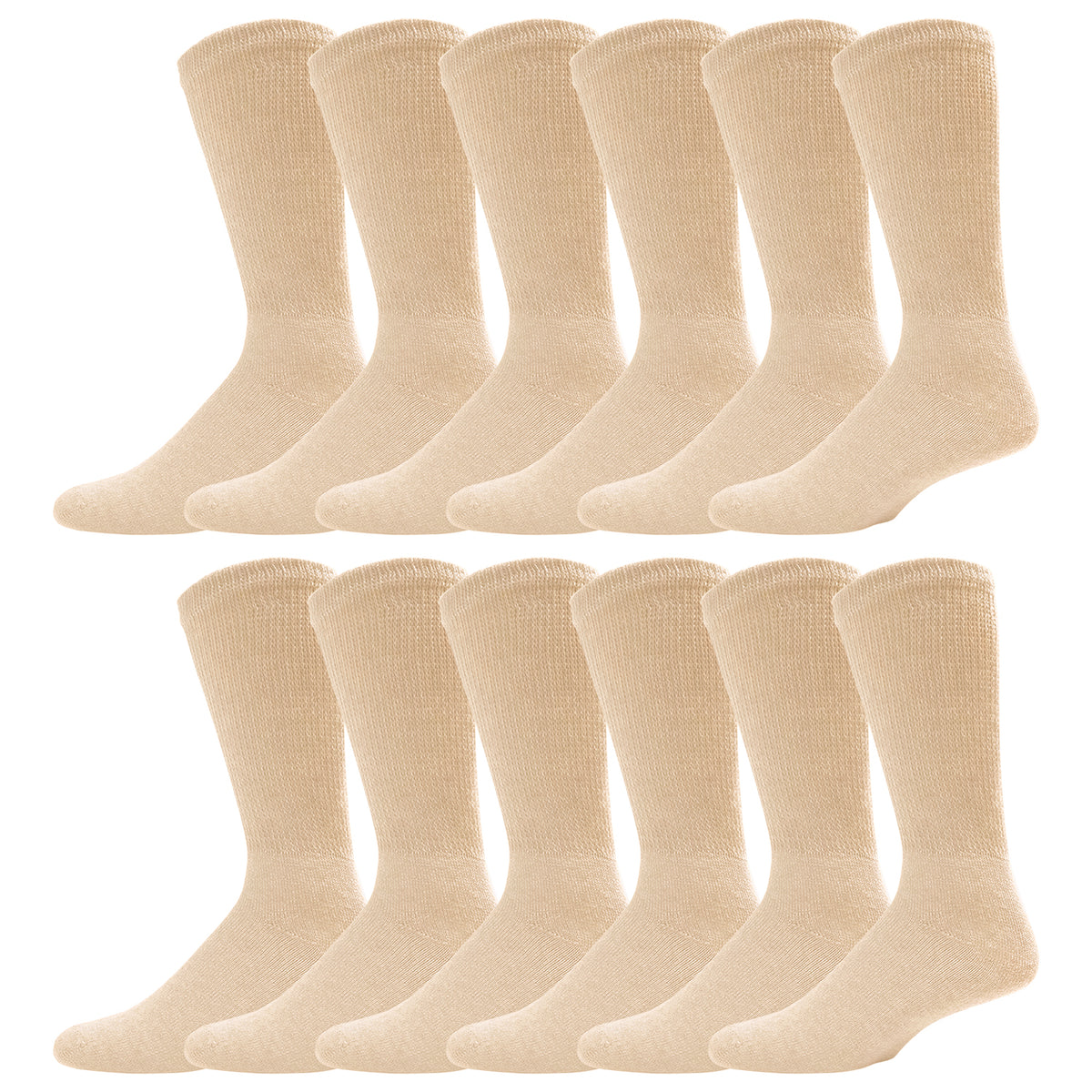 12 Pairs of Diabetic Neuropathy Cotton Crew Socks, Cream, Size 10-13 ...