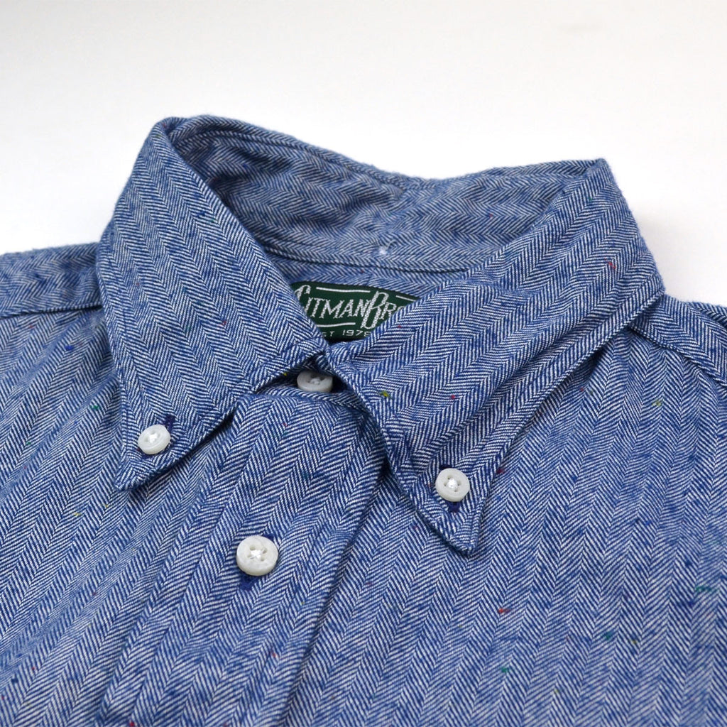 Gitman Vintage - Japanese Slub Herringbone Flannel Shirt - Blue – BEAUBIEN