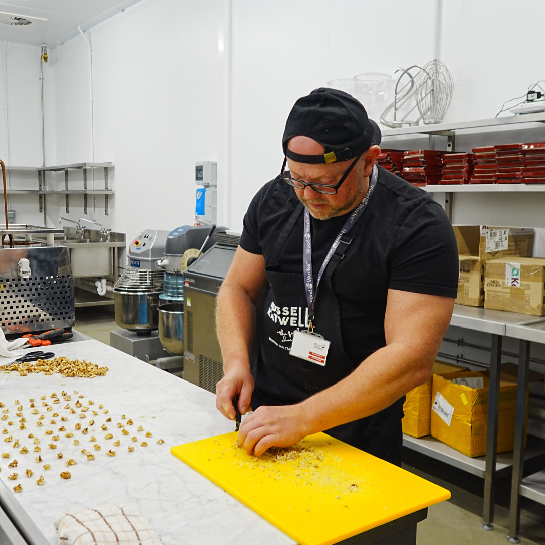 Steve chopping 1000 walnuts by hand