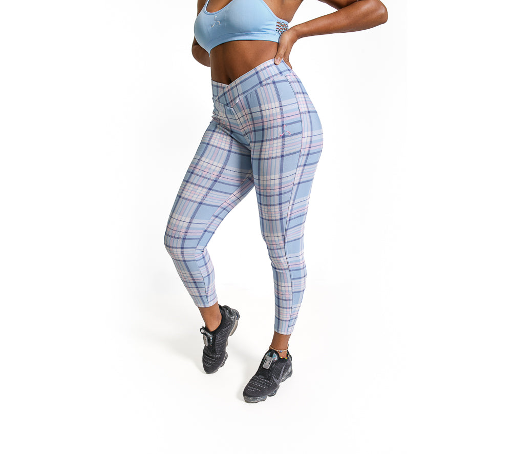 Women's Cross Waist Leggings - Plaid - VALOR FITNESS CLOTHING