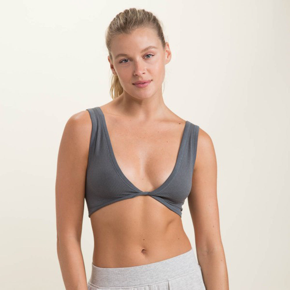 Twist Front Ribbed Sleeveless Low-Impact Sports Bra in Grey - Retro, Indie  and Unique Fashion