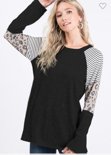Leopard and stripe long sleeve top